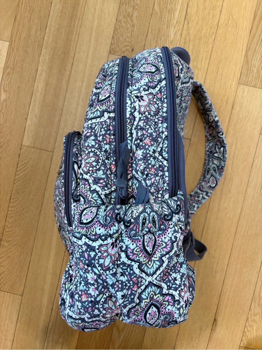 Vera Bradley Campus Backpack Bonbon Medallion Pattern Grey Pink Quilted Travel - Picture 12 of 15